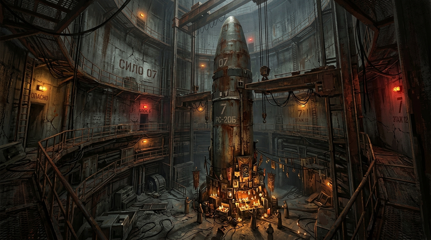 The vertical missile launch shaft of Silo Zero-Seven with its unexploded warhead and candle-lit shrines