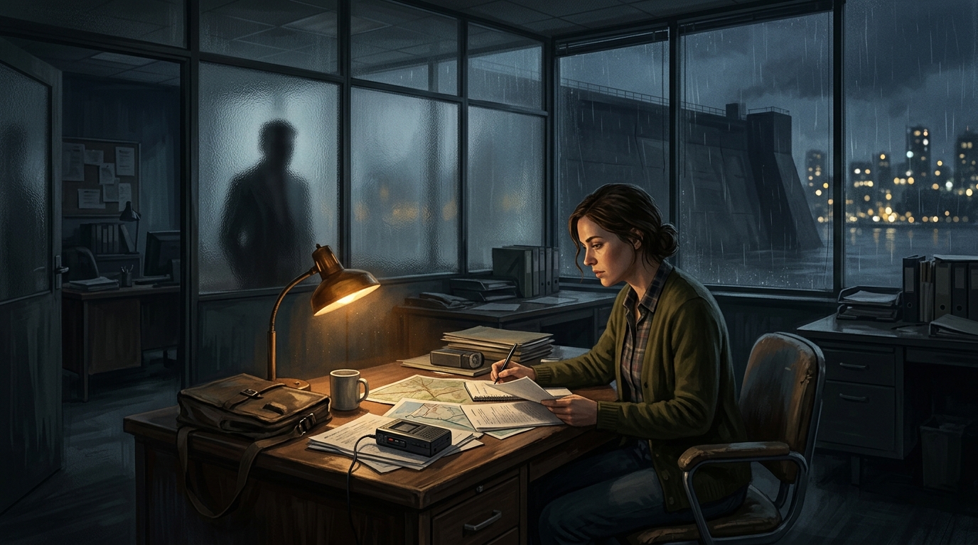 A journalist reviewing evidence and protecting a source before publication