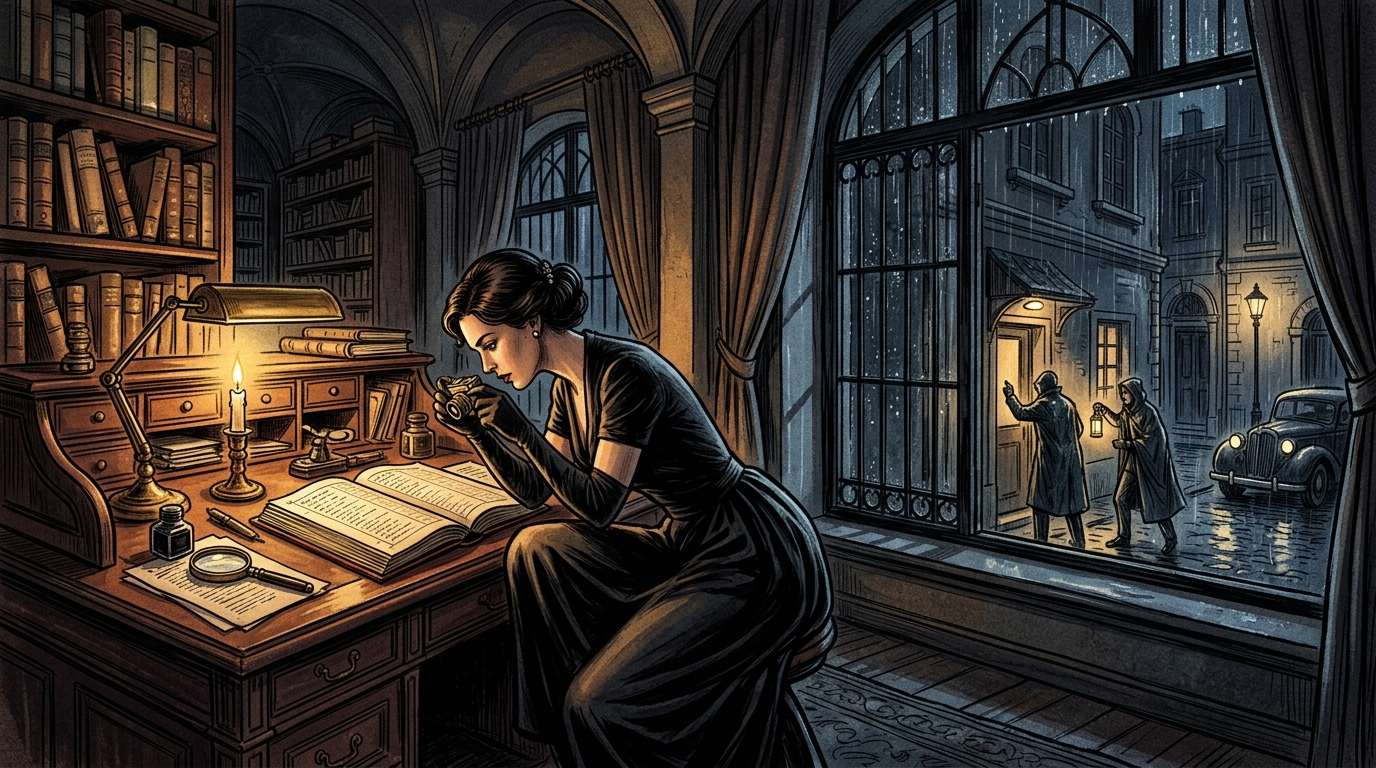 A spy inside a guarded archive coordinates with allies watching the entrance and preparing an extraction