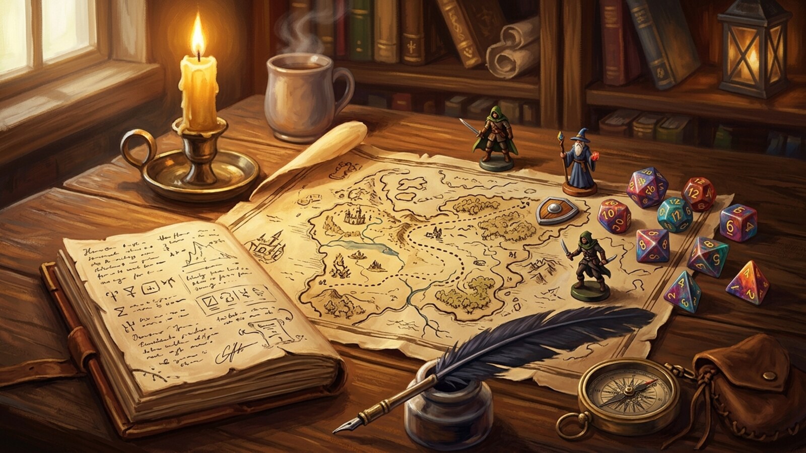 A first-time Game Master with a single page of notes at a table, players' character sheets spread out ready to begin